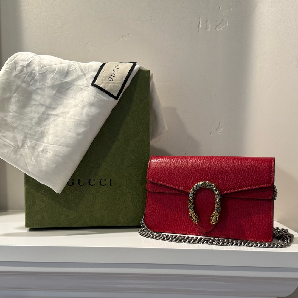 Gucci Dionysus Red Leather Chain Mini Bag Like New Full Inclusion